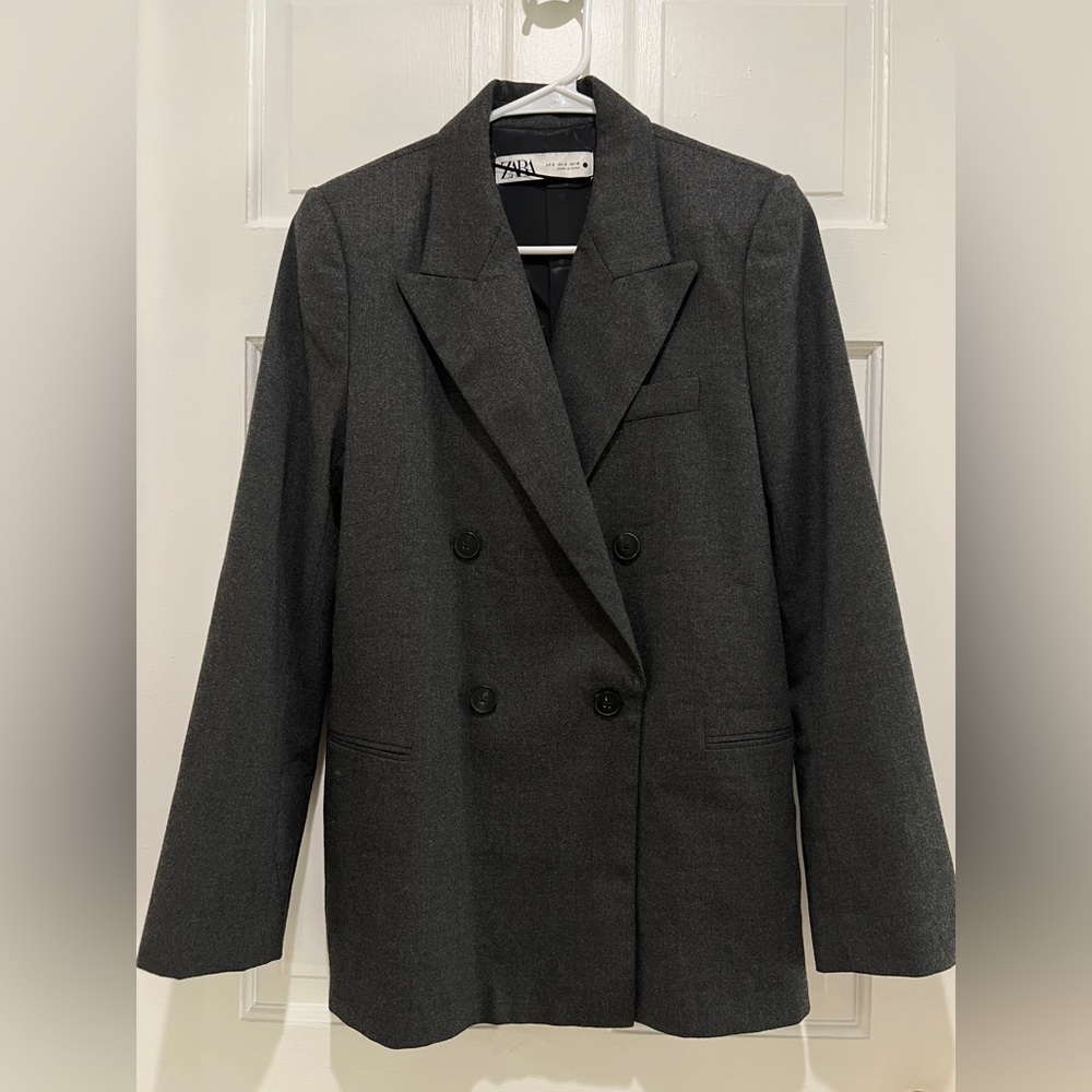 Zara double breasted dark gray blazer S